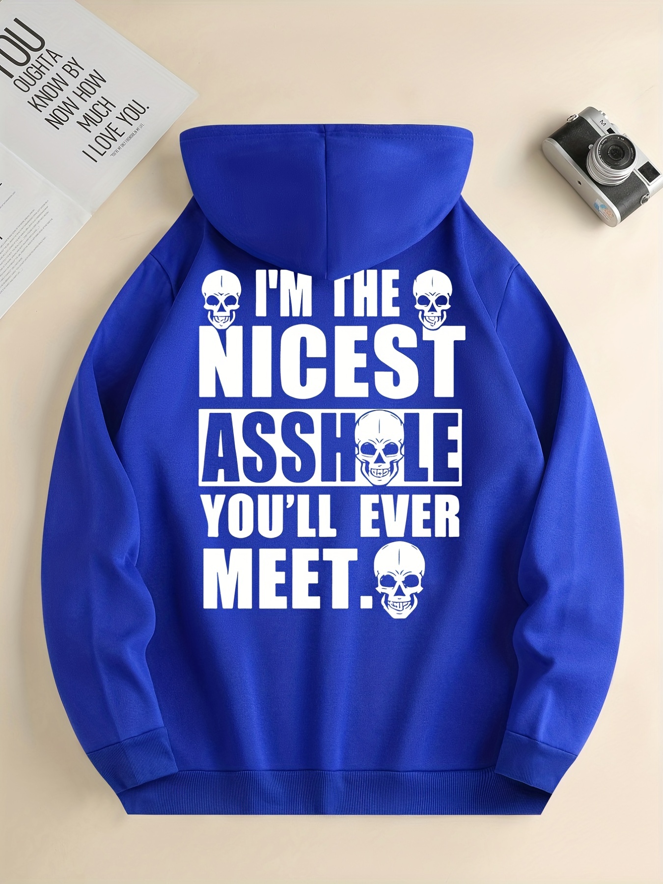 Men’s New Trendy Letters Skull Print Hoodie, Casual Graphic Drawstring Hooded Sweatshirt, Front Kangaroo Pocket, Men’s Clothing