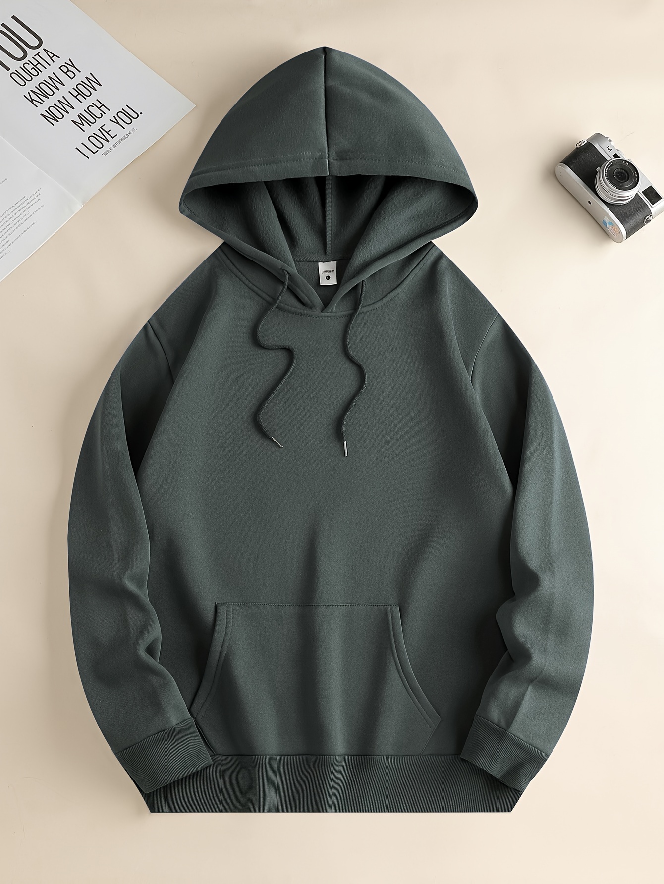 Solid Color Hoodies For Men, Hoodie With Kangaroo Pocket, Comfy Loose Trendy Hooded Pullover, Mens Clothing For Autumn Winter