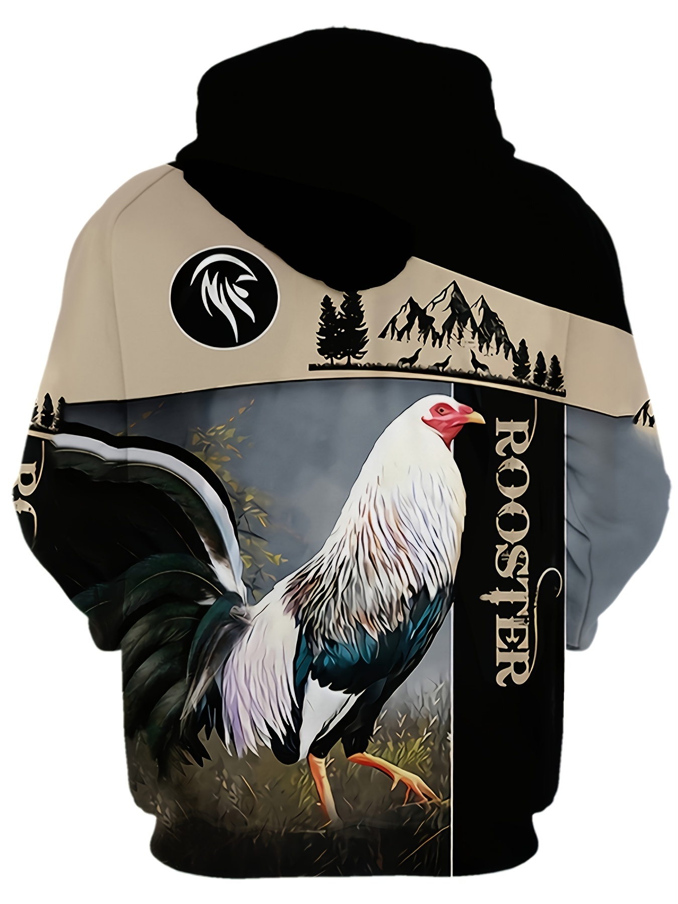 Rooster Print Hoodie, Cool Hoodies For Men, Men’s Casual Graphic Design Hooded Sweatshirt Streetwear For Winter Fall, As Gifts