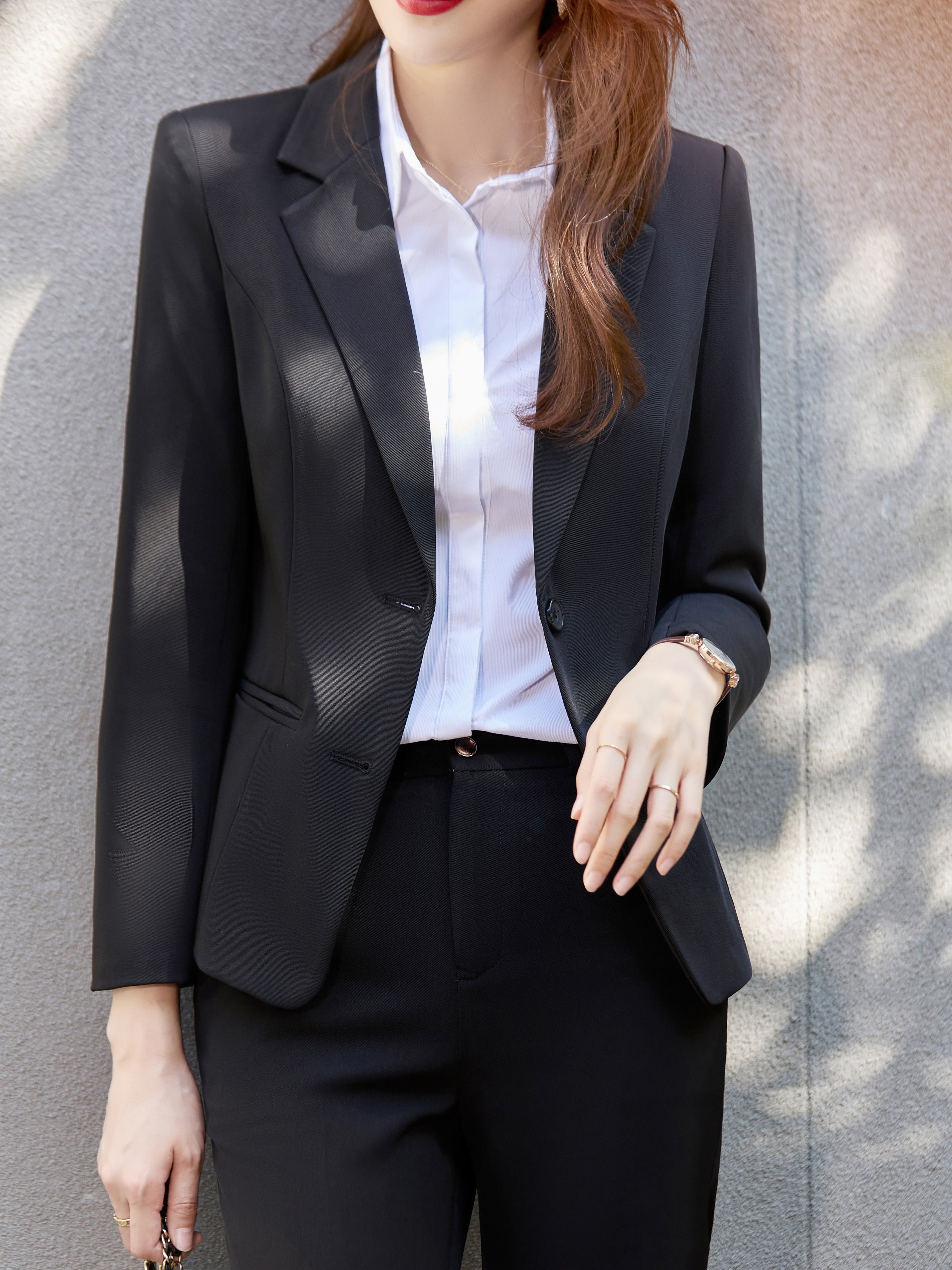 Solid Single Breasted Blazer, Elegant Lapel Work Office Outerwear, Women’s Clothing