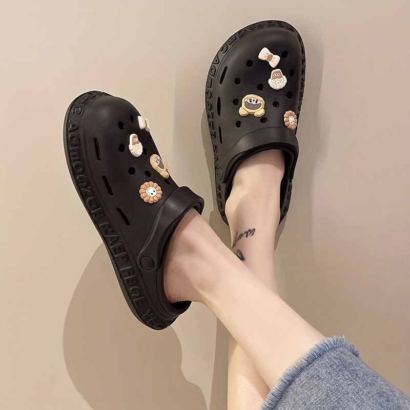 Women’s Cartoon Decor Clogs, Kawaii Closed Toe Non Slip EVA Slide Shoes, Indoor & Outdoor Sandals