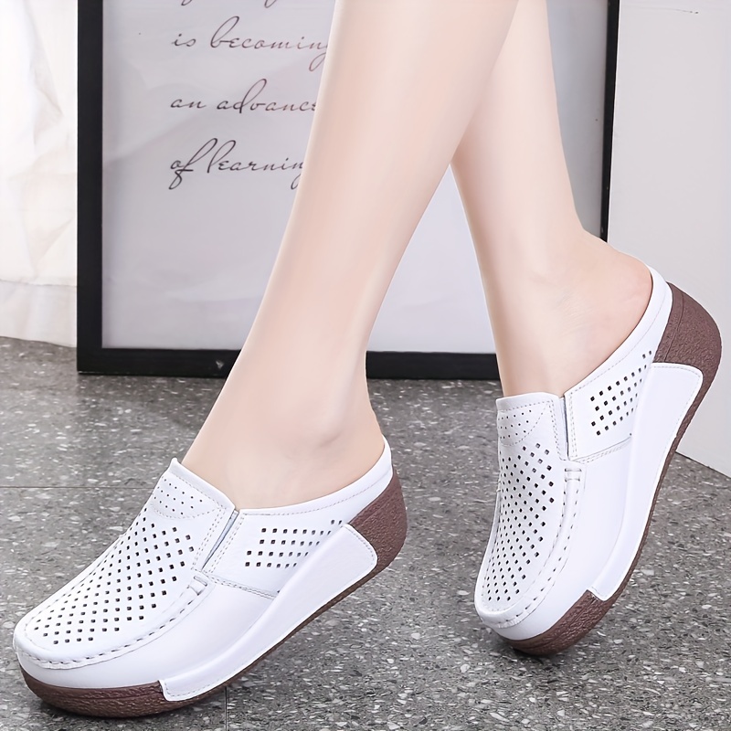 Women’s Platform Slip On Mules, Hollow Out Closed Toe Non Slip Sandals, Casual Outdoor Slides