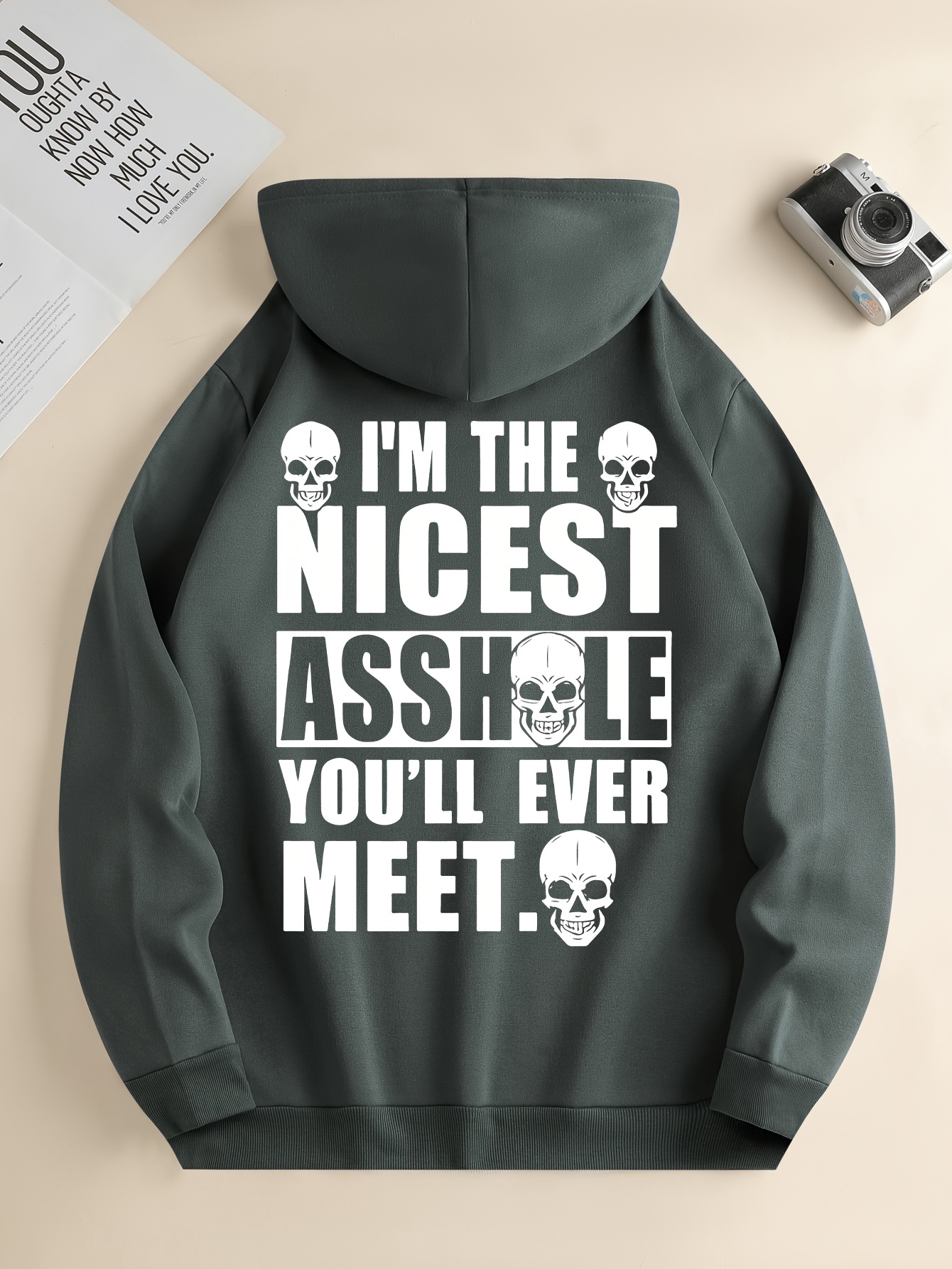 mens new trendy letters skull print hoodie casual graphic drawstring hooded sweatshirt front kangaroo pocket mens clothing details 0