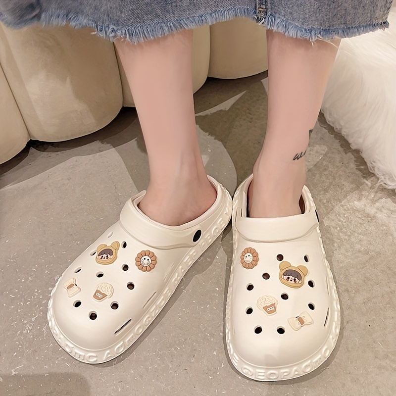 womens cartoon decor clogs kawaii closed toe non slip hollow out slides shoes outdoor beach sandals details 4