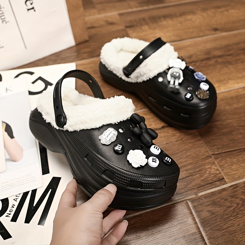 womens cartoon decor clogs casual plush lined garden shoes comfortable slip on shoes details 4