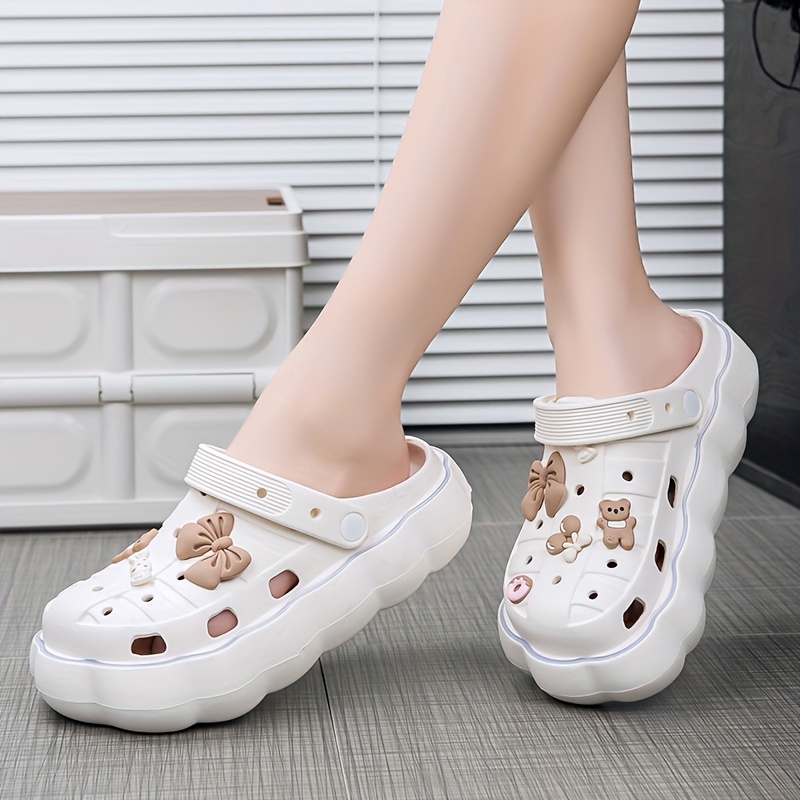 cute cartoon decor clogs slip on soft sole platform non slip slides casual closed toe lightweight garden clogs details 10